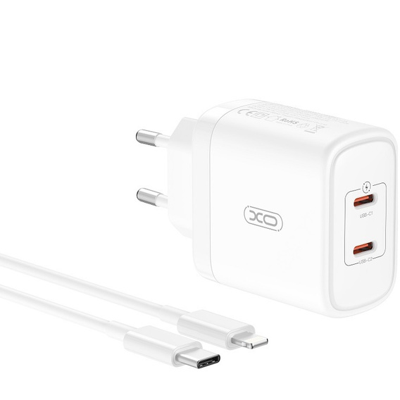 Мережевий зарядний пристрій XO CE12, USB-C, 20 Вт + USB-C - кабель блискавки, білий