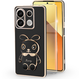 Чохол для Xiaomi Redmi Note 13 5G, Rabbit, чорний + загартоване скло 9H