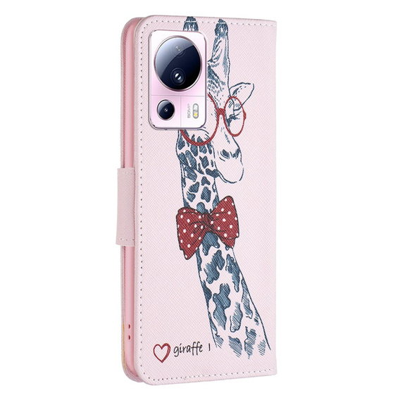 Откидной чехол для Xiaomi 13 Lite, Wallet, giraffe, розовый