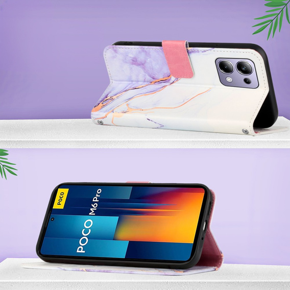 Чохол-книжка для Xiaomi Redmi Note 13 Pro 4G / Xiaomi Redmi Note 14S / Xiaomi Poco M6 Pro 4G, Wallet, Marble фіолетовий