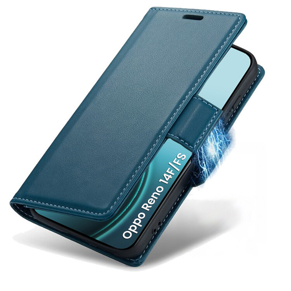 Чехол для Oppo Reno 14 F / 14 FS, ERBORD Glossy Litchi, кошелек с клапаном, синий