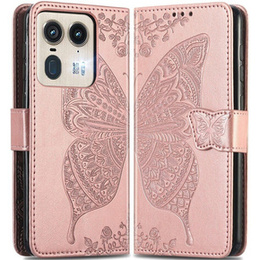 Чохол-книжка для Motorola Edge 50 Ultra, Butterfly, рожевий rose gold