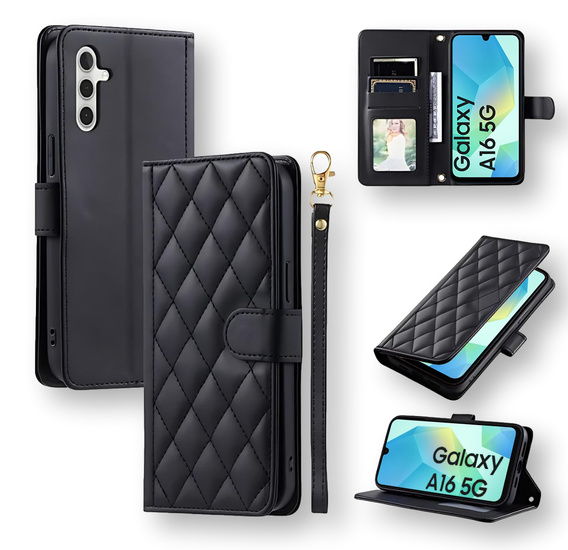 чехол-крышка для Samsung Galaxy A16, Rhombus Crossbody Leather, чёрный