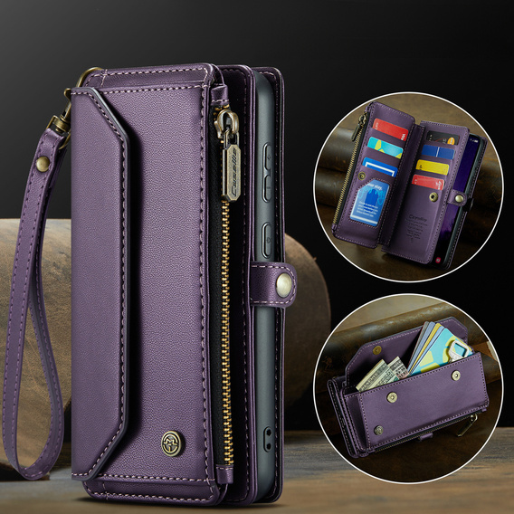 Чохол CASEME для Samsung Galaxy S25 FE, RFID Leather Wallet з плечовим ременем, фіолетовий