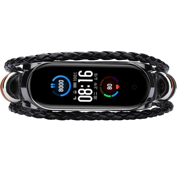 Кожаный ремешок Retro для часов Xiaomi Mi Band 5/6 - Black