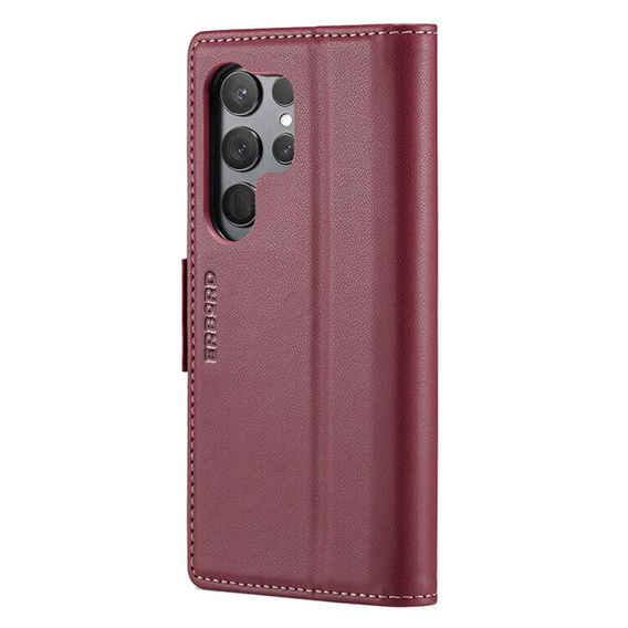 Чехол для Samsung Galaxy S24 Ultra, ERBORD Glossy Litchi, кошелек с клапаном, красный