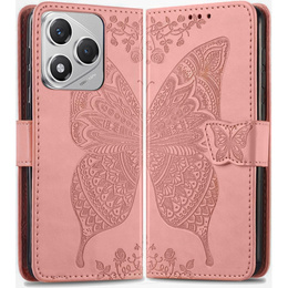 Откидной чехол для Honor 400 Lite, Butterfly, розовый rose gold