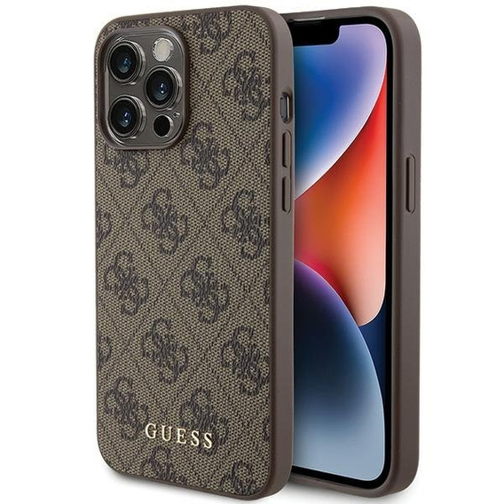 Чехол GUESS до iPhone 15 Pro Max, 4G Metal Gold Logo, коричневый
