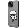 Чехол Karl Lagerfeld до iPhone 14, Saffiano Karl's Head Patch, серебряный