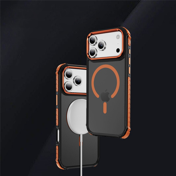 Матовий чохол для iPhone 17 Pro, броньований, для MagSafe, димчастий з помаранчевими боками