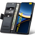 Чехол для Xiaomi Poco F7 Ultra, ERBORD Glossy Litchi, кошелек с клапаном, чёрный