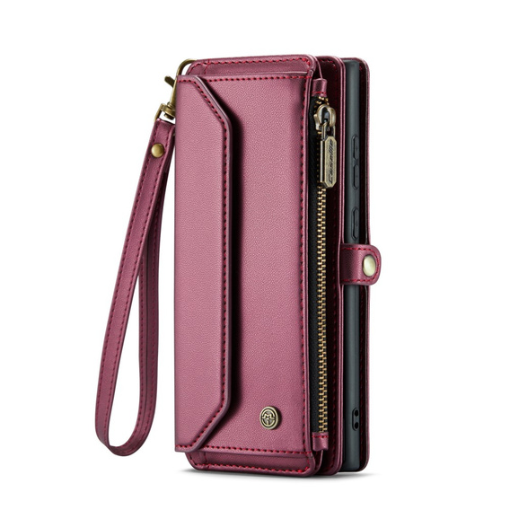 Чехол CASEME для Samsung Galaxy S25 Ultra, RFID Leather Wallet, с плечевым ремнем, красный