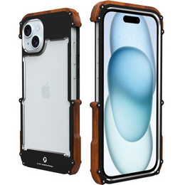 Чохол R-JUST для iPhone 15 Plus, Alu Wood Bumper, чорний