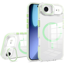 Чехол для iPhone Air, для MagSafe, с подставкой, прозрачный с зелеными вставками