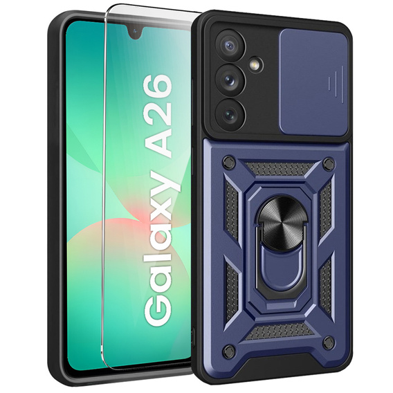Бронированный чехол для Samsung Galaxy A26, CamShield Slide, синий + закаленное стекло 9H