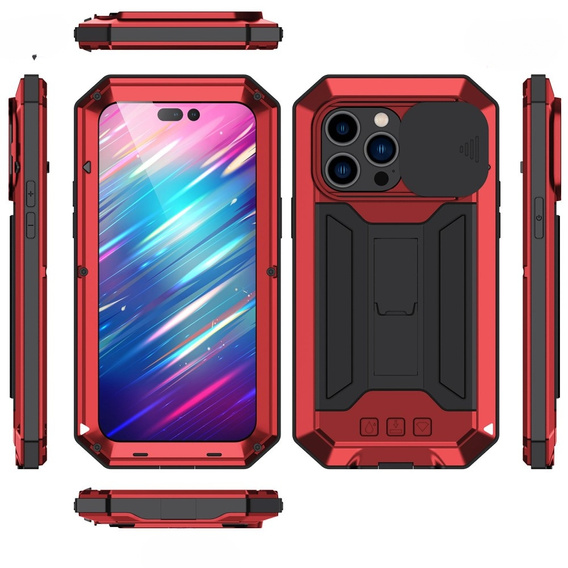 Чехол для iPhone 14 Pro, R-JUST CamShield Slide, бронированный, красный / черный