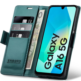Чохол для Samsung Galaxy A16, ERBORD Glossy Litchi, гаманець з клапаном, зелений