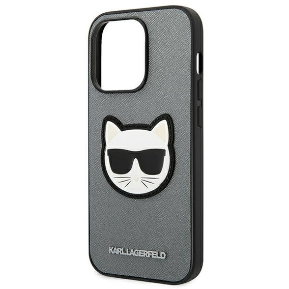Чехол Karl Lagerfeld до iPhone 14 Pro Max, Saffiano Choupette Head Patch, серебряный