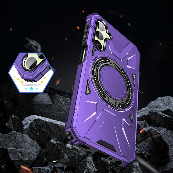 Чохол для Samsung Galaxy A54 5G, броньований з підставкою та ручкою, фіолетовий