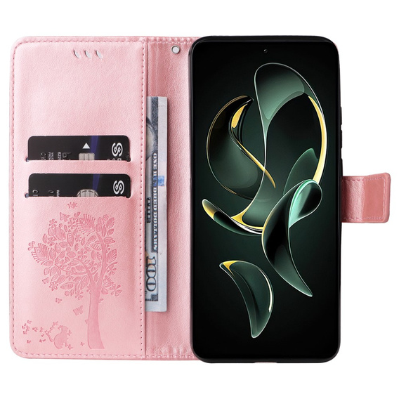Чехол с откидной крышкой для Xiaomi 13T / 13T Pro, дерево, розовый rose gold