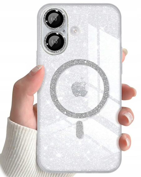 Чохол для iPhone 16, ERBORD Glitter MagSafe, прозорий + Скло для екрану