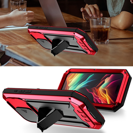 Чехол для iPhone 15 Pro, R-JUST CamShield Slide, бронированный, красный / черный