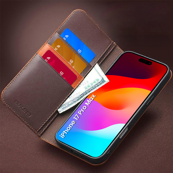 QIALINO кожаный бумажник флип-кейс для iPhone 17 Pro Max - коричневый