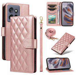 чехол-крышка для Motorola Edge 50 Neo / Motorola ThinkPhone 25, Rhombus Crossbody Leather, розовый rose gold