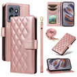 Чохол-сумка для Motorola Edge 50 Neo / Motorola ThinkPhone 25, Rhombus Crossbody Leather, рожевий rose gold