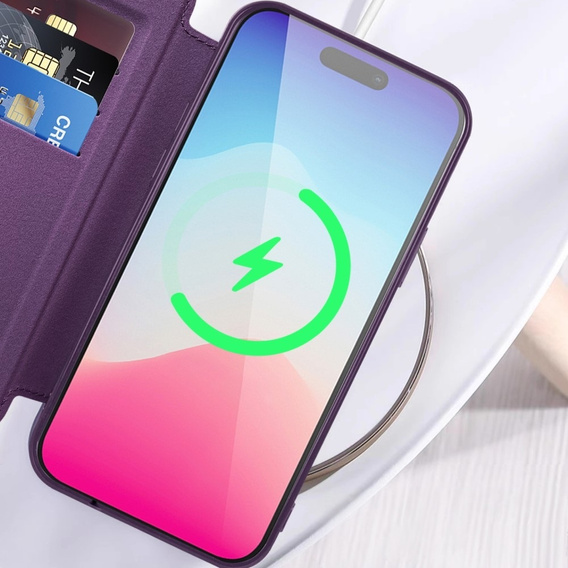 Откидной чехол для iPhone 15 Pro, RFID Wallet MagSafe CamShield, фиолетовый
