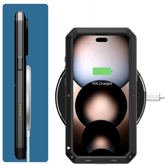 Чехол для iPhone 15 Pro, бронированный, со встроенным стеклом, красный