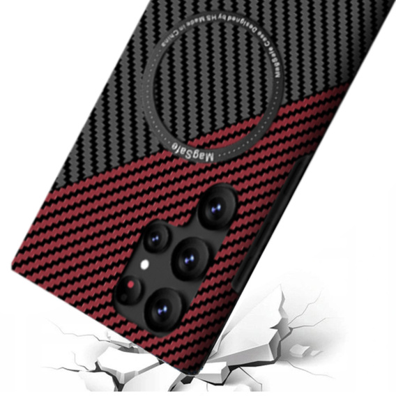 Чехол до Samsung Galaxy S22 Ultra, Magsafe Slim Carbon, чёрный / красный