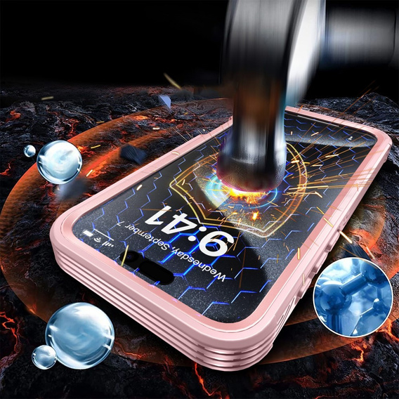 Чохол для iPhone 16 Pro, Shockproof, зі склом, для MagSafe, рожевий