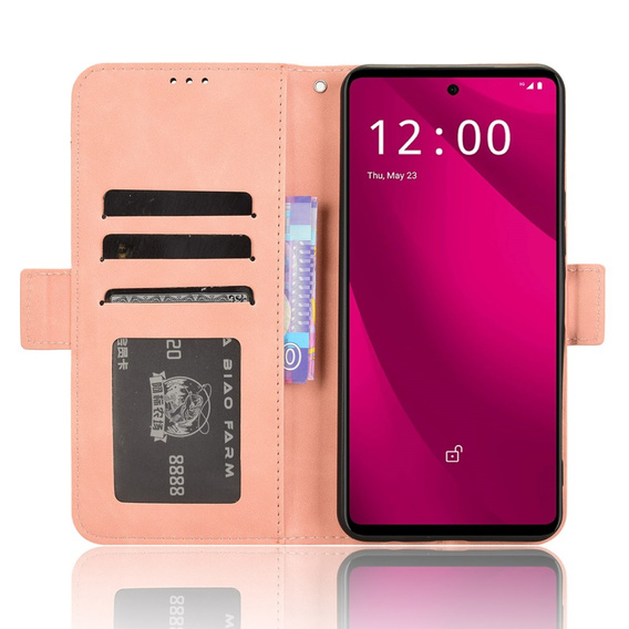 Футляр з клапаном для T Phone 2 Pro 5G, Card Slot, рожевий