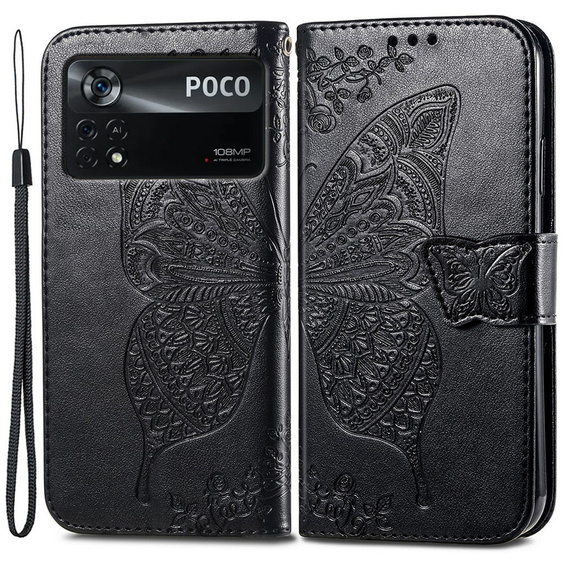 Чохол-книжка для Xiaomi Poco X4 Pro 5G, Butterfly, чорний