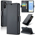 Чехол для Samsung Galaxy S25, ERBORD Glossy Litchi, кошелек с клапаном, чёрный