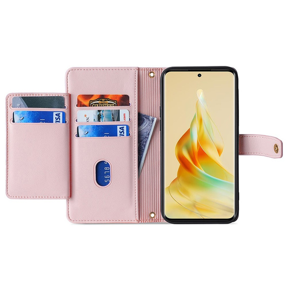 Откидной чехол для Oppo Reno8 T 4G, Wallet Zipper Pocket, розовый