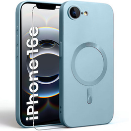 Чехол для iPhone 16E, ColorMag, для MagSafe, синий + закаленное стекло 9H