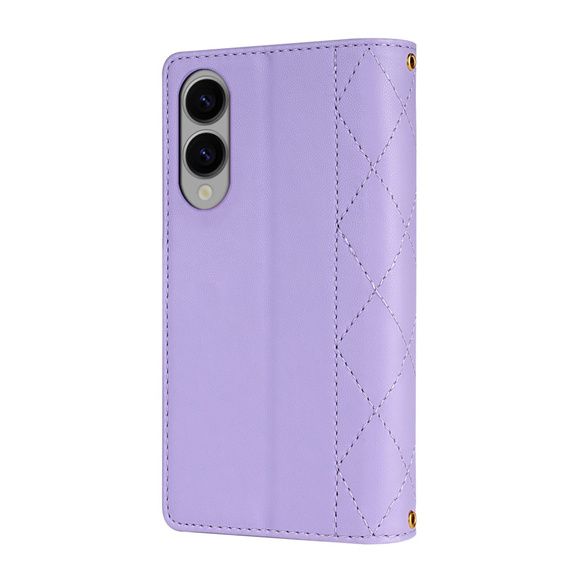 чехол-крышка для Samsung Galaxy S25 Edge, Rhombus Crossbody Leather, фиолетовый
