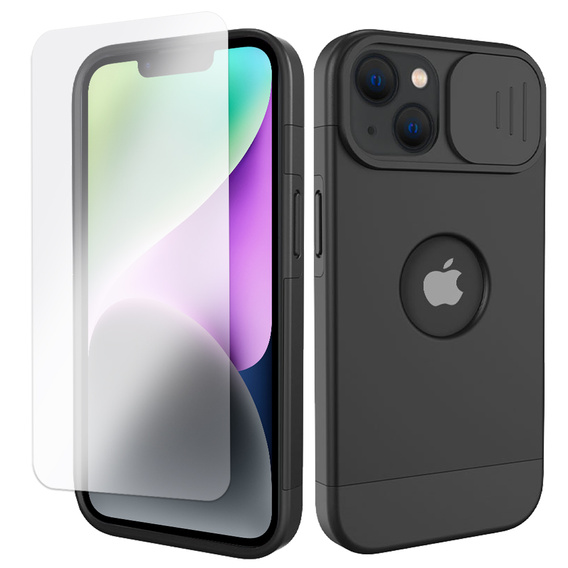 Чохол ERBORD MagSafe Cam Slider, чорний + скло для екрану для iPhone 13 / iPhone 14