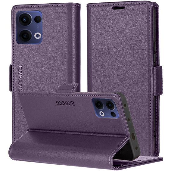 Чохол для Oppo Reno 13, ERBORD Glossy Litchi, гаманець з клапаном, фіолетовий