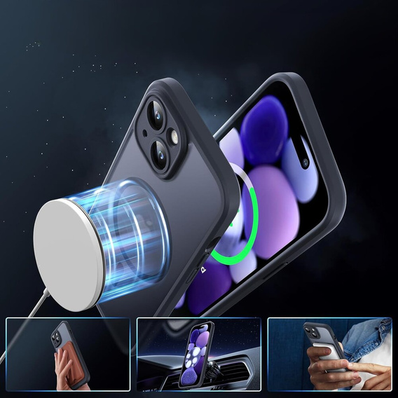Чохол для iPhone 13, для MagSafe, ERBORD Matt Case, чорний + захисне скло