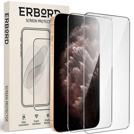 2x Загартоване скло для iPhone 11 Pro, ERBORD 9H Hard Glass на екрані