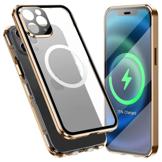 Магнитный чехол с двойным стеклом MagSafe для iPhone 11 Pro Max, золотой