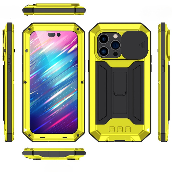 Чохол для iPhone 14 Pro, R-JUST CamShield Slide, броньований, жовтий / чорний