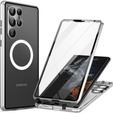Магнитный чехол с двойным стеклом MagSafe для Samsung Galaxy S22 Ultra, серебряный