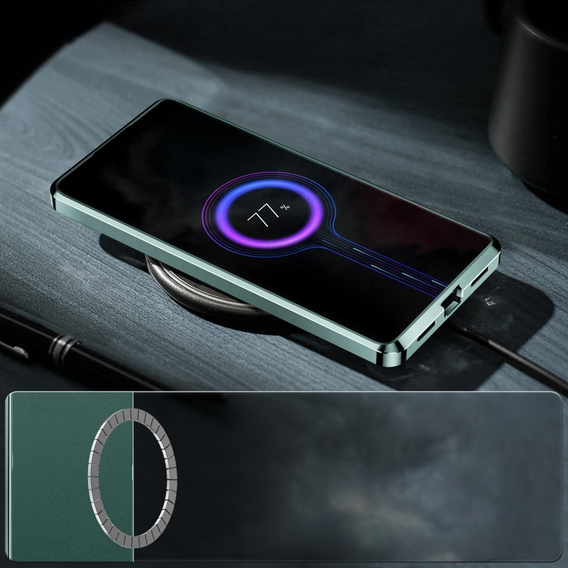 Кожаный чехол для Samsung Galaxy S24 Ultra, с защитой камеры, для MagSafe, зелёный