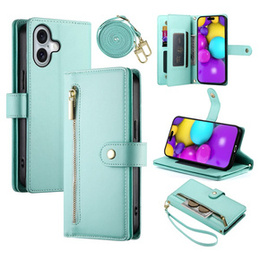 Откидной чехол для iPhone 16, Wallet Zipper Pocket, зелёный