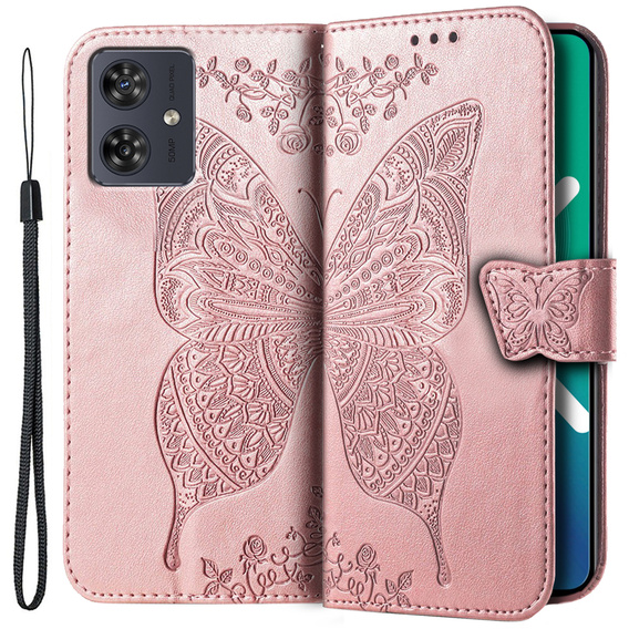 Чохол-книжка для Motorola Moto G54 5G, Butterfly, рожевий rose gold