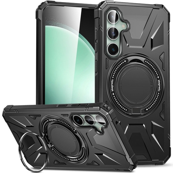 Чехол для Samsung Galaxy S23 FE, бронированный с подставкой и ручкой-планшетом, чёрный